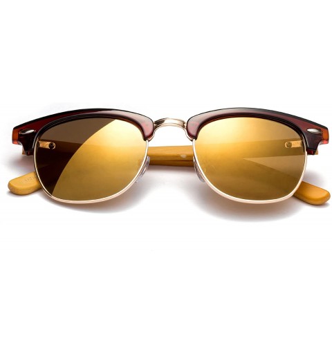 Round "Topline Flash" Vintage Design Fashion Sunglasses Real Bamboo Wooden for Men and Women - CS12M1OC0GL $10.19
