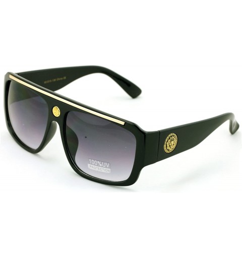 Aviator Lion Head Flat Top Hip Hop Rapper Retro Aviator Sunglasses - Gloss Black - CK18ESQ703G $8.85