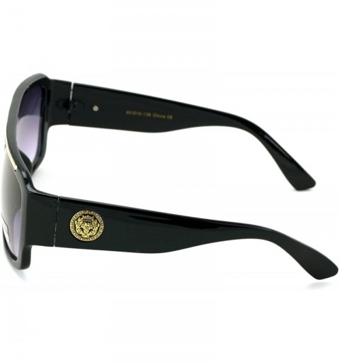 Aviator Lion Head Flat Top Hip Hop Rapper Retro Aviator Sunglasses - Gloss Black - CK18ESQ703G $8.85
