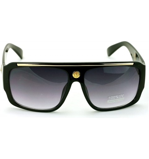 Aviator Lion Head Flat Top Hip Hop Rapper Retro Aviator Sunglasses - Gloss Black - CK18ESQ703G $8.85