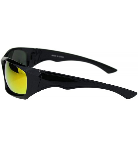 Sport Mens Aerodynamic Robotic Futurism Black Plastic Sport Sunglasses - Shiny Black Orange Mirror - CX18QU7UMNS $8.10