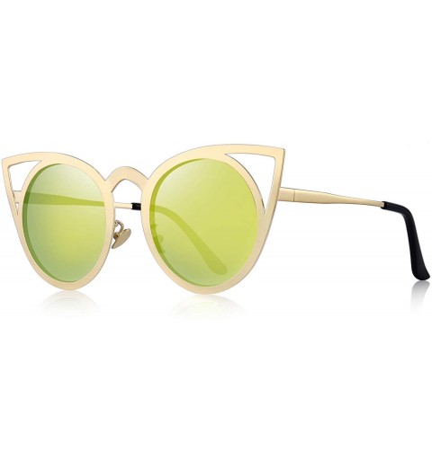 Round Cat Eye Sunglasses Round Metal Cut-Out Flash Mirror Lens Sun glasses S8064 - Gold - C412N16QGLC $12.31