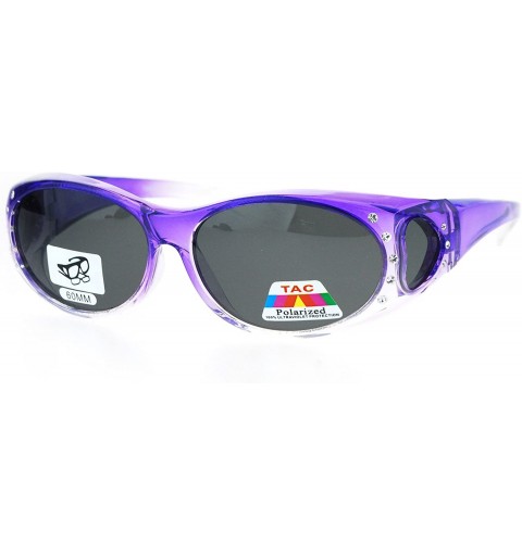 Oval Polarized Fit Over Glass Sunglasses Womens Rhinestone Oval Frame Ombre Colors - Purple - CS188KHDS22 $28.95