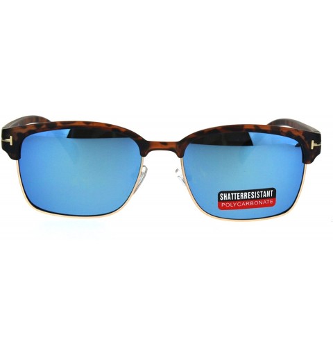 Rectangular Mens Classic Rectangular Half Horn Rim Designer Fashion Mod Sunglasses - Tortoise Blue - CP17YS8Q46K $14.98