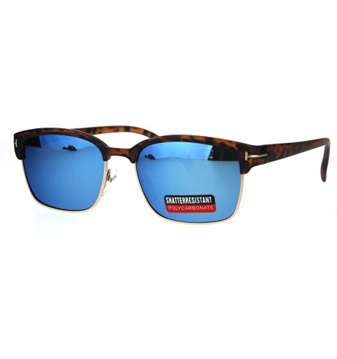 Rectangular Mens Classic Rectangular Half Horn Rim Designer Fashion Mod Sunglasses - Tortoise Blue - CP17YS8Q46K $14.98