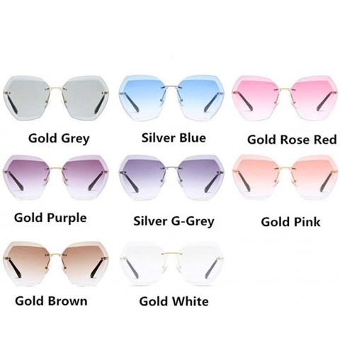 Wayfarer Sunglasses Women Rimless Diamond Cutting Lens Brand Designer Ocean Shades Vintage Sun Glasses Uv400 - Gold Grey - CE...