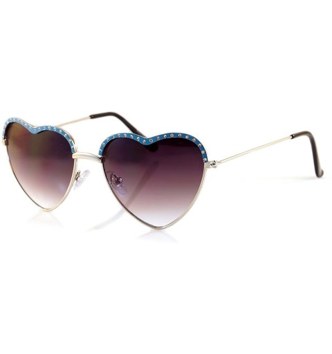 Aviator Cupid Valentine Jeweled Top Heart Sunglasses Rainbow Mirror Gradient A105 - Silver Blue/ Purple Gr - CT180LONL48 $10.57