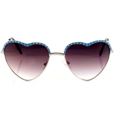 Aviator Cupid Valentine Jeweled Top Heart Sunglasses Rainbow Mirror Gradient A105 - Silver Blue/ Purple Gr - CT180LONL48 $10.57