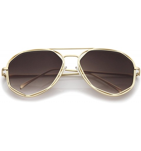 Aviator Geometric Hexagonal Metal Frame Neutral Colored Flat Lens Aviator Sunglasses 60mm - Gold / Lavender - CH12LZRU5T9 $13.51