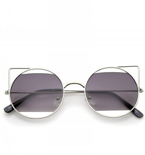Cat Eye Women's Cutout Metal Open Frame Lens Round Cat Eye Sunglasses 52mm - Silver / Lavender - CA12JP6FOD9 $8.16