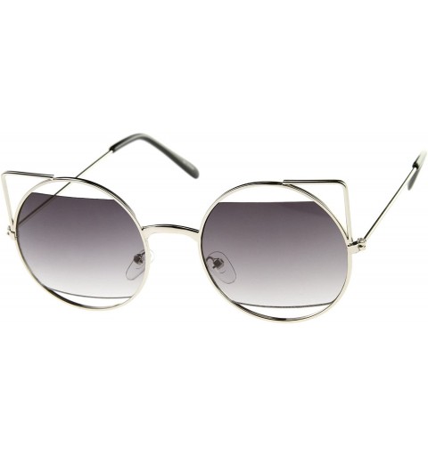 Cat Eye Women's Cutout Metal Open Frame Lens Round Cat Eye Sunglasses 52mm - Silver / Lavender - CA12JP6FOD9 $8.16