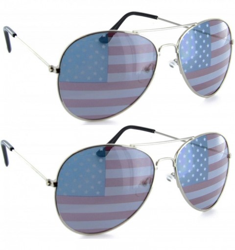 Aviator American Flag Aviator Sunglasses Glasses Gift Box - 2 Pairs Silver - CR12OBKWTRS $13.36