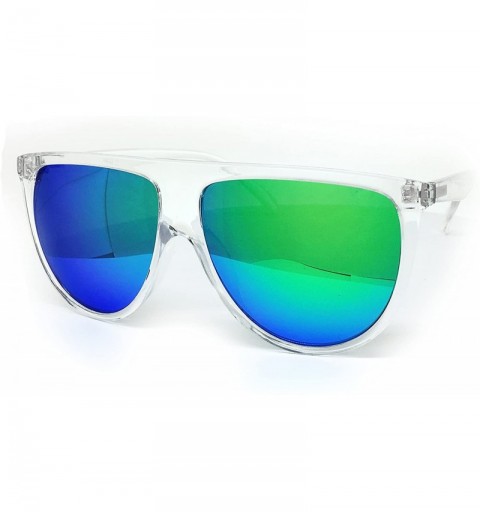 Oversized 7166-1 Premium Oversize Mirrored Designer Flat Top Sunglasses - Clear/ Turquoise - CX18QIX0NMK $10.92