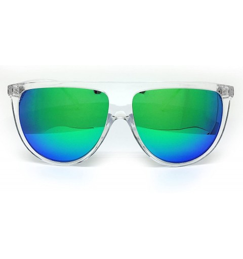 Oversized 7166-1 Premium Oversize Mirrored Designer Flat Top Sunglasses - Clear/ Turquoise - CX18QIX0NMK $10.92