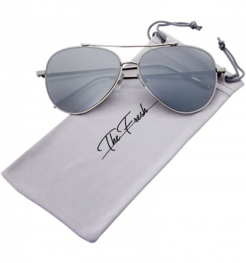 Oversized Classic Aviator Mirrored Flat Lens Sunglasses Metal Frame Sunglasses Gift Box - 3-silver - CN185GW9GO2 $15.62