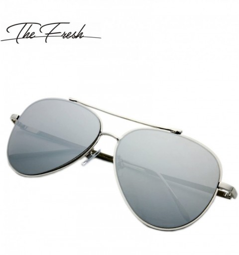 Oversized Classic Aviator Mirrored Flat Lens Sunglasses Metal Frame Sunglasses Gift Box - 3-silver - CN185GW9GO2 $15.62