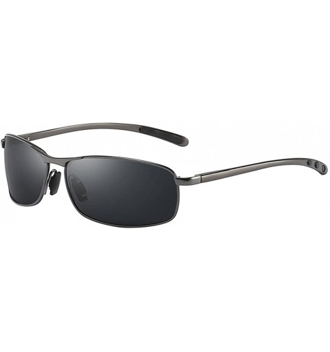 Wrap Rectangular Polarized Sunglasses Al-Mg Alloy Temple Spring Hinge UV400 - Grey - CN18CGQC9HH $13.49