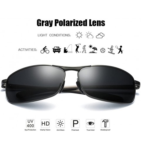 Wrap Rectangular Polarized Sunglasses Al-Mg Alloy Temple Spring Hinge UV400 - Grey - CN18CGQC9HH $13.49