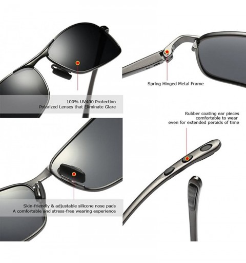 Wrap Rectangular Polarized Sunglasses Al-Mg Alloy Temple Spring Hinge UV400 - Grey - CN18CGQC9HH $13.49