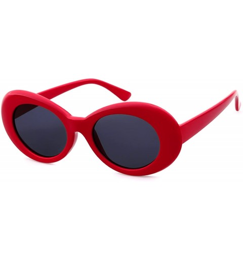 Oval Clout Goggles Retro Vintage Oval Kurt Cobain Inspired Sunglasses Thick Frame Round Lens Glasses - Red - C5187K7XA3U $8.43