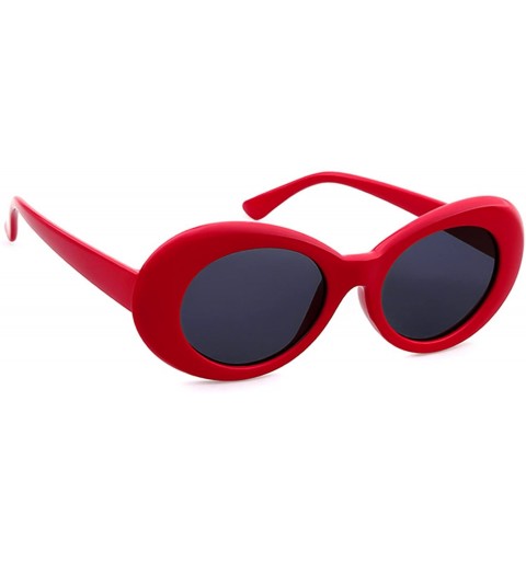 Oval Clout Goggles Retro Vintage Oval Kurt Cobain Inspired Sunglasses Thick Frame Round Lens Glasses - Red - C5187K7XA3U $8.43