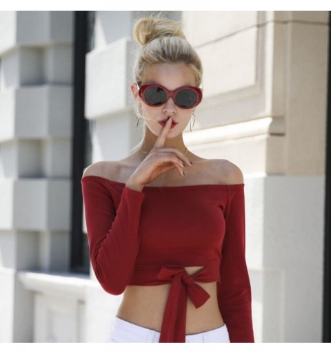 Oval Clout Goggles Retro Vintage Oval Kurt Cobain Inspired Sunglasses Thick Frame Round Lens Glasses - Red - C5187K7XA3U $8.43