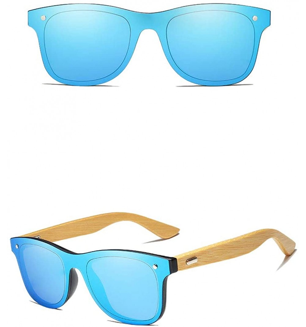 Rectangular Genuine polarized sunglasses handmade square men fashion Full Lens UV400 Bamboo - Blue - CY18ZYC898Y $26.11