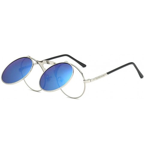 Round Vintage steampunk gothic style round frame flip sunglasses for men women - 7 - CP18WZST99I $30.45