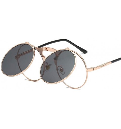 Round Vintage steampunk gothic style round frame flip sunglasses for men women - 7 - CP18WZST99I $30.45