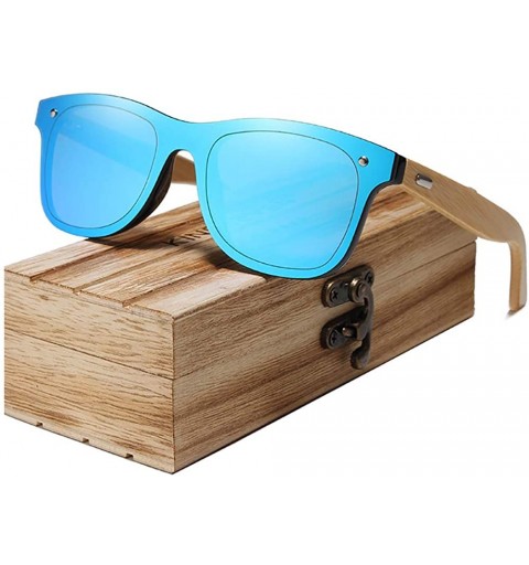 Rectangular Genuine polarized sunglasses handmade square men fashion Full Lens UV400 Bamboo - Blue - CY18ZYC898Y $26.11