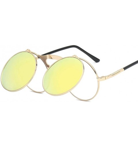 Round Vintage steampunk gothic style round frame flip sunglasses for men women - 7 - CP18WZST99I $30.45