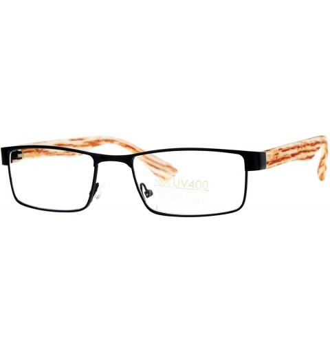 Rectangular Mens Minimal Narrow Rectangular Metal Rim Wood Grain Arm Eyeglasses - Black Light Wood - CY12K07S7HR $9.42