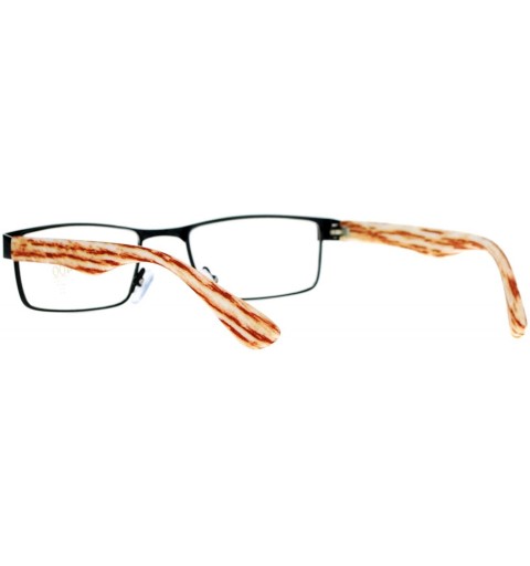 Rectangular Mens Minimal Narrow Rectangular Metal Rim Wood Grain Arm Eyeglasses - Black Light Wood - CY12K07S7HR $9.42