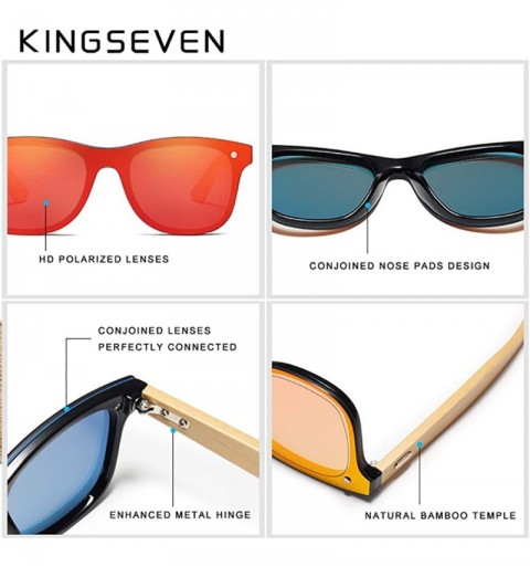 Rectangular Genuine polarized sunglasses handmade square men fashion Full Lens UV400 Bamboo - Blue - CY18ZYC898Y $26.11