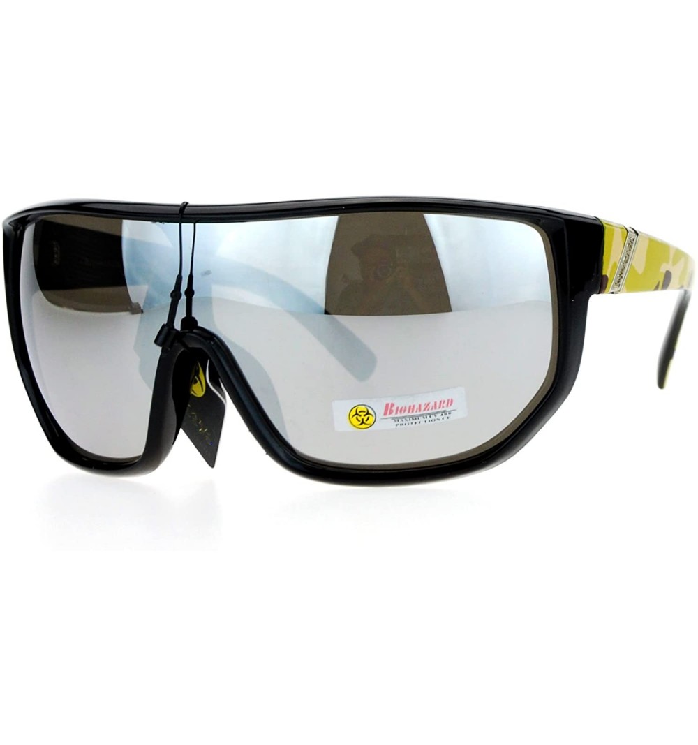 Shield Biohazard Sunglasses Mens Oversized Shield Goggle Frame Mirror Lens - Beige Camo - CR187NQEIZQ $9.10