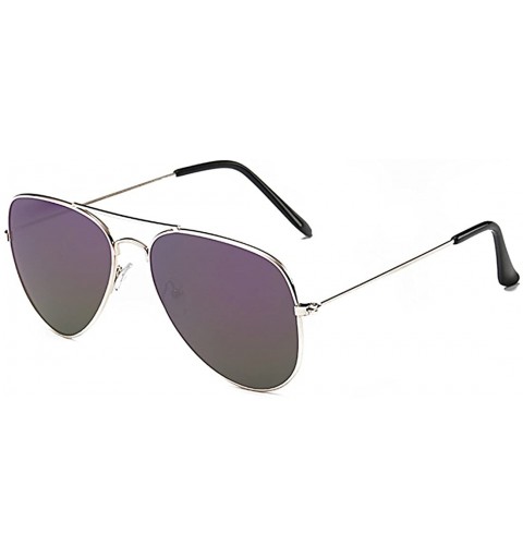 Wrap Classic Aviator Flat Lens Sunglasses For Women And Men Metal Frame - Gold Frame/Purple Mirrored Lens - CH18DZYAKXC $19.68