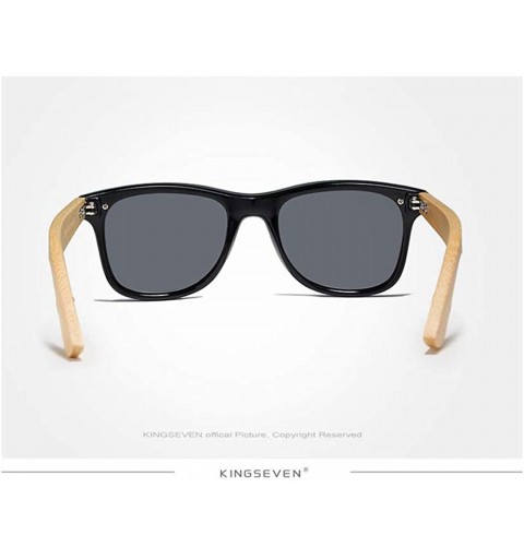 Rectangular Genuine polarized sunglasses handmade square men fashion Full Lens UV400 Bamboo - Blue - CY18ZYC898Y $26.11