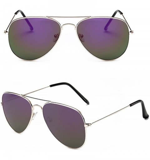 Wrap Classic Aviator Flat Lens Sunglasses For Women And Men Metal Frame - Gold Frame/Purple Mirrored Lens - CH18DZYAKXC $9.73