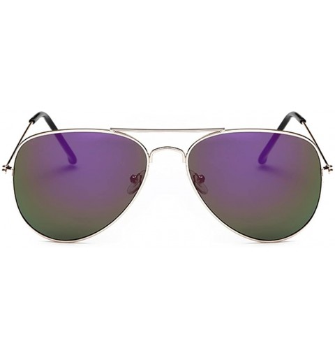 Wrap Classic Aviator Flat Lens Sunglasses For Women And Men Metal Frame - Gold Frame/Purple Mirrored Lens - CH18DZYAKXC $9.73