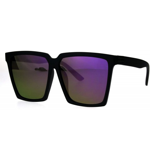 Rectangular Womens Flat Panel Color Mirror Lens Large Rectangular Plastic Mob Sunglasses - Matte Black Purple - CC183M7RGE5 $...