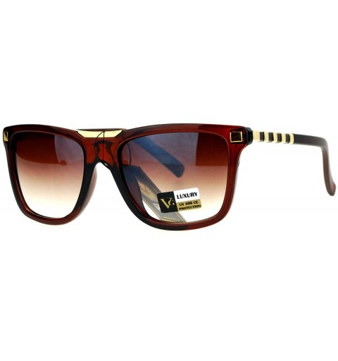 Wayfarer Luxury Designer Rectangular Horn Rim Gradient Lens Bling Sunglasses - Light Brown - C612HHXQ1C5 $14.55