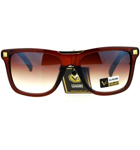Wayfarer Luxury Designer Rectangular Horn Rim Gradient Lens Bling Sunglasses - Light Brown - C612HHXQ1C5 $14.55