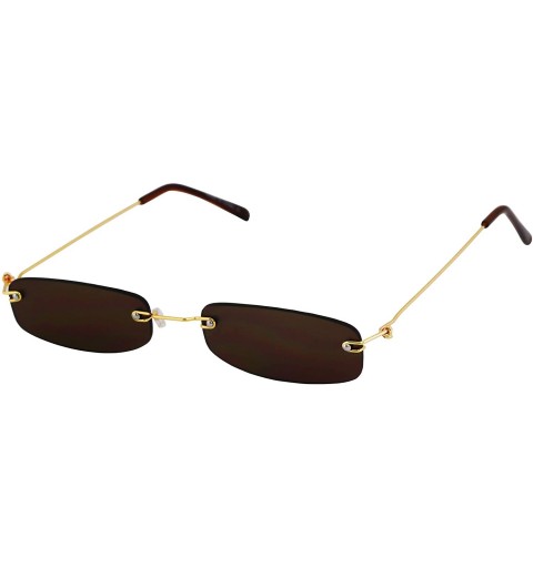 Rectangular Small Slim Tiny Tinted Steampunk Rectangular Rimless Sunglasses - Brown - C218RHYUTK6 $12.29