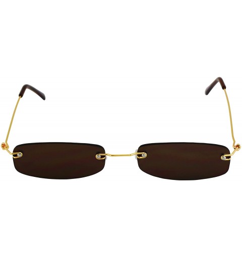 Rectangular Small Slim Tiny Tinted Steampunk Rectangular Rimless Sunglasses - Brown - C218RHYUTK6 $12.29