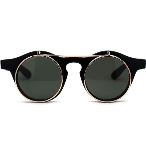 Round Retro Round Circle Lens Flip Up Hipster Keyhole Sunglasses - Black Gold Green - CF196IIZY6R $13.50