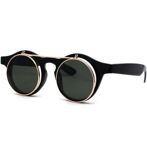 Round Retro Round Circle Lens Flip Up Hipster Keyhole Sunglasses - Black Gold Green - CF196IIZY6R $13.50