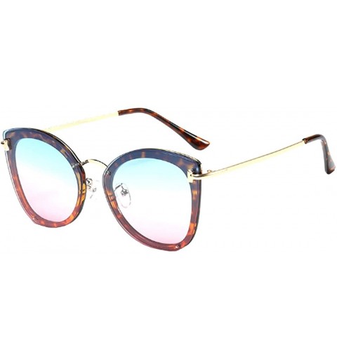 Cat Eye Women's Fashion Retro Metal Plastic Round Frame Cat Eye Sunglasses - Leopard Blue Red - C518W0NRQTI $18.43