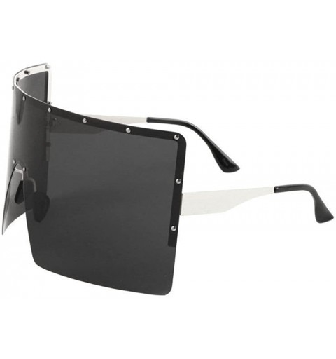 Goggle Flat Top XL Square Oversized Rimless Shield Sunglasses - Silver Frame - CD18DCD893Y $26.64