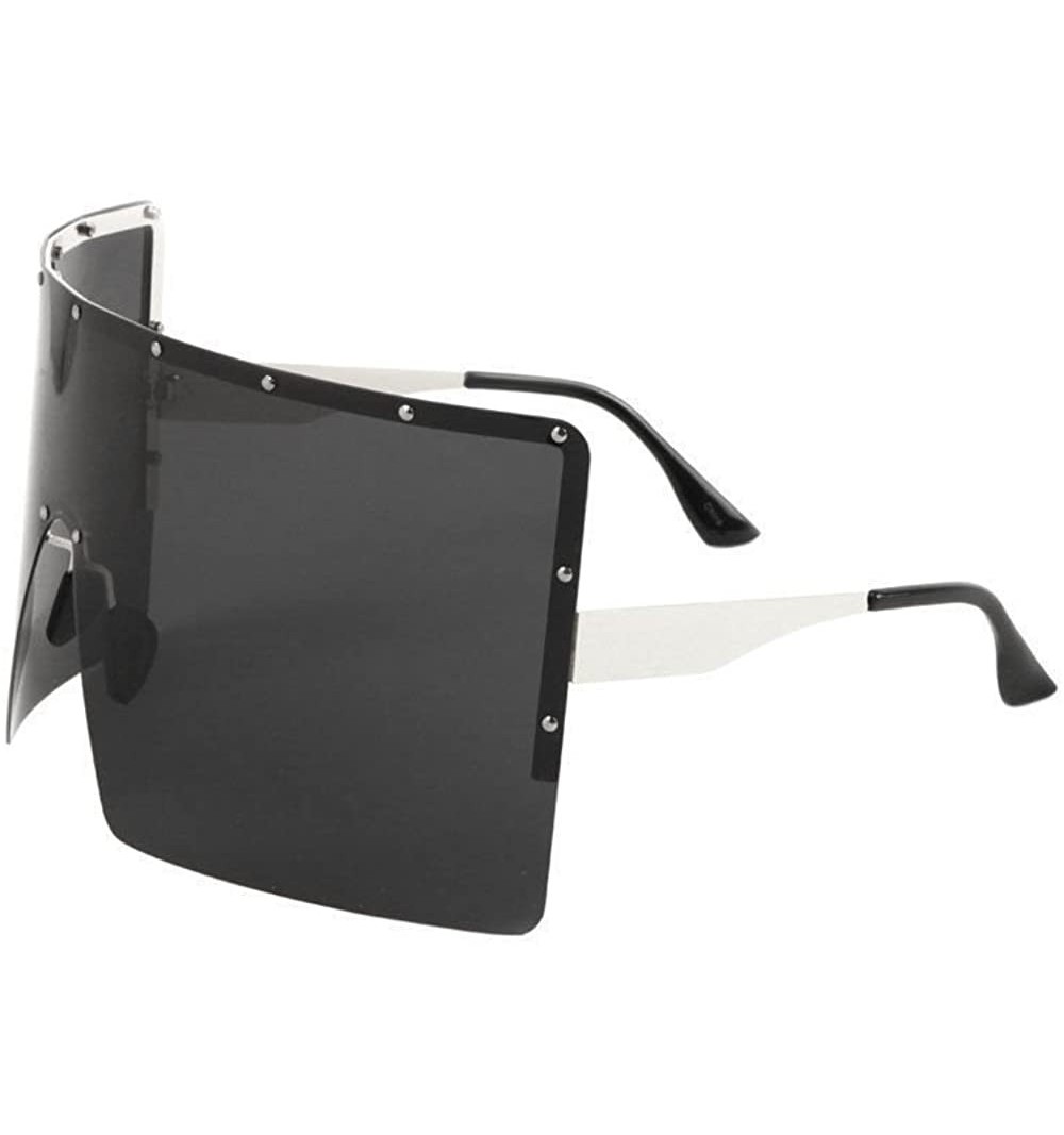 Goggle Flat Top XL Square Oversized Rimless Shield Sunglasses - Silver Frame - CD18DCD893Y $11.31