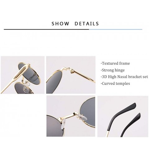 Oversized Unisex Glasses - UV400 Protection Round Vintage Steampunk Sunglasses - Silver Frame Grey Lens - CL190EYNX4L $7.12